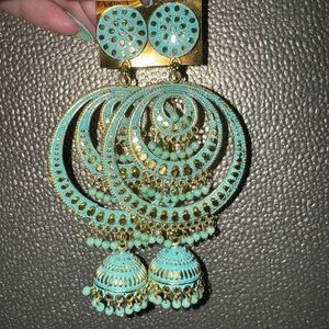 Turquoise blue dropped jhumka earrings traditional party wear lightweight